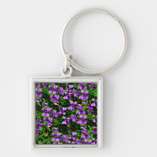 WI State Flower Wood Violet Mosaic Pattern Keychain