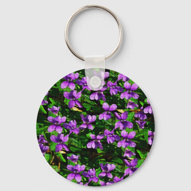 WI State Flower Wood Violet Mosaic Pattern Keychain (Front)