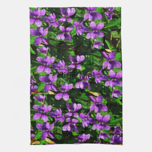 WI State Flower Wood Violet Mosaic Pattern Kitchen Towel