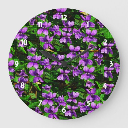 WI State Flower Wood Violet Mosaic Pattern Large Clock