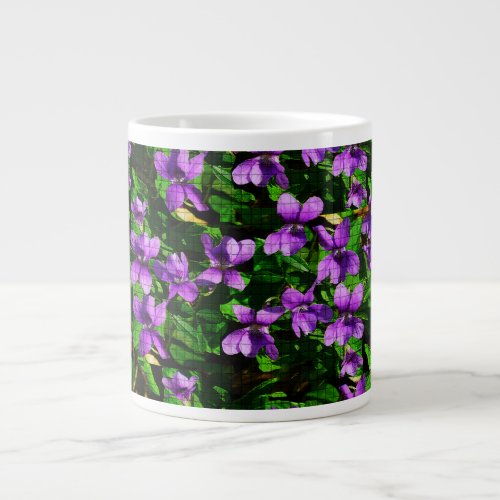 WI State Flower Wood Violet Mosaic Pattern Large Coffee Mug