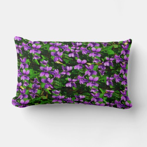 WI State Flower Wood Violet Mosaic Pattern Lumbar Pillow