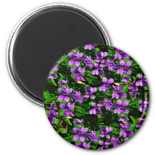 WI State Flower Wood Violet Mosaic Pattern Magnet