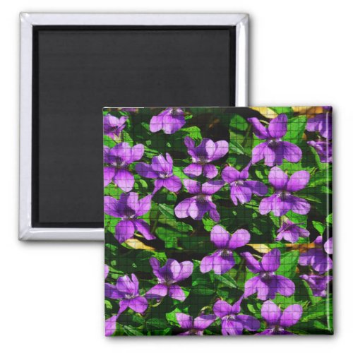 WI State Flower Wood Violet Mosaic Pattern Magnet