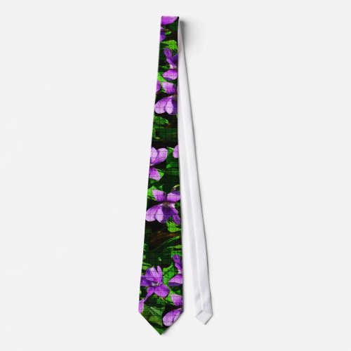 WI State Flower Wood Violet Mosaic Pattern Neck Tie