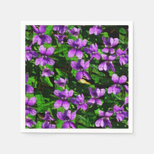 WI State Flower Wood Violet Mosaic Pattern Paper Napkins