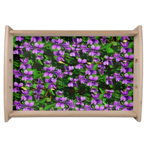 WI State Flower Wood Violet Mosaic Pattern Serving Tray