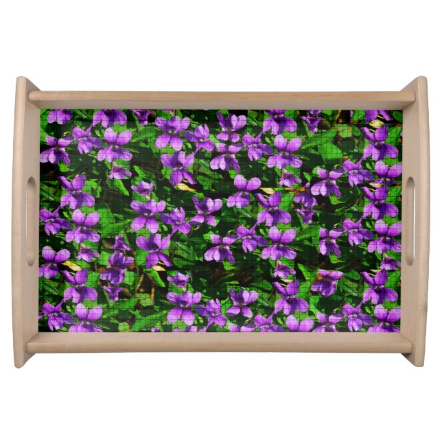 WI State Flower Wood Violet Mosaic Pattern Serving Tray (Front)