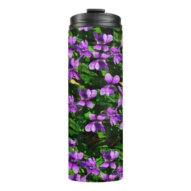 WI State Flower Wood Violet Mosaic Pattern Thermal Tumbler (Front)
