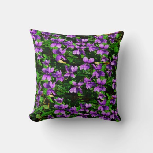 WI State Flower Wood Violet Mosaic Pattern Throw Pillow