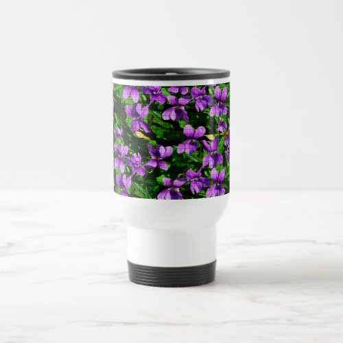 WI State Flower Wood Violet Mosaic Pattern Travel Mug