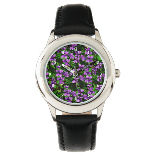 WI State Flower Wood Violet Mosaic Pattern Watch