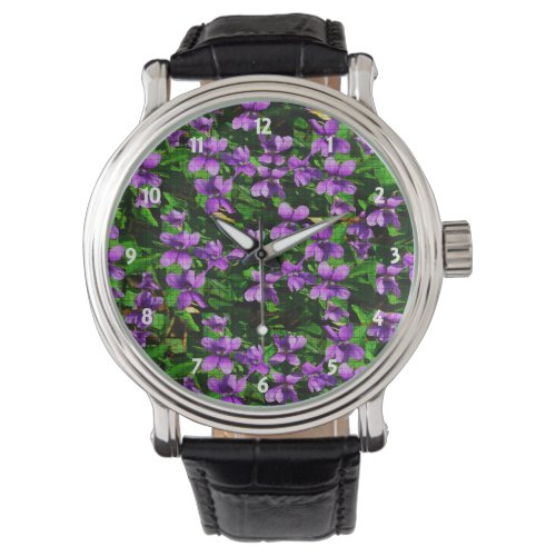 WI State Flower Wood Violet Mosaic Pattern Watch