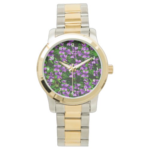 WI State Flower Wood Violet Mosaic Pattern Watch