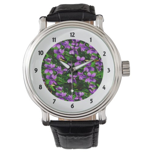 WI State Flower Wood Violet Mosaic Pattern Watch