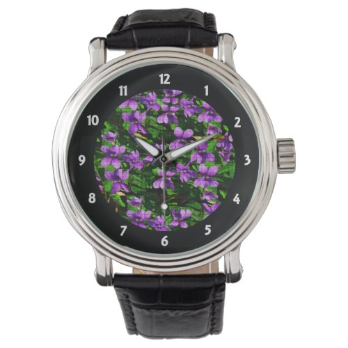 WI State Flower Wood Violet Mosaic Pattern Watch