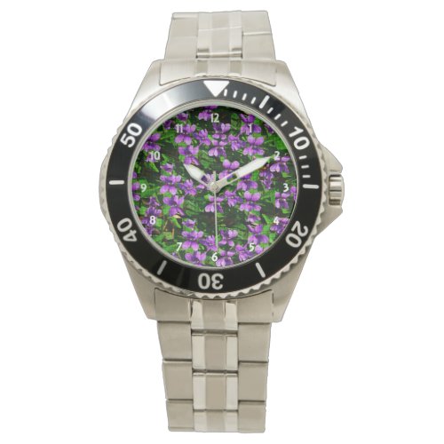 WI State Flower Wood Violet Mosaic Pattern Watch