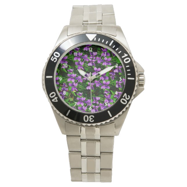 WI State Flower Wood Violet Mosaic Pattern Watch (Front)