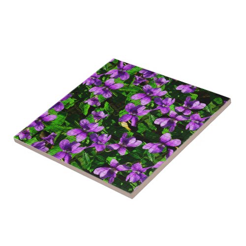 WI State Flower Wood Violet Mosaic Tile