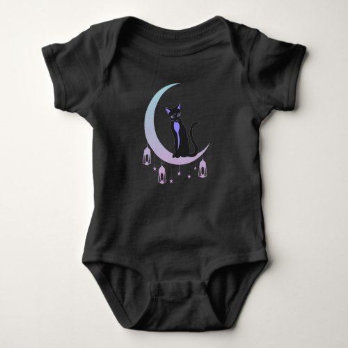 Wicca Crescent Moon Mystical Cat Pastel Goth Baby Bodysuit