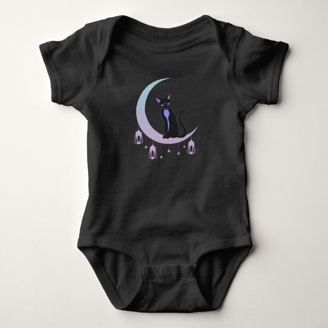 Wicca Crescent Moon Mystical Cat Pastel Goth Baby Bodysuit (Front)