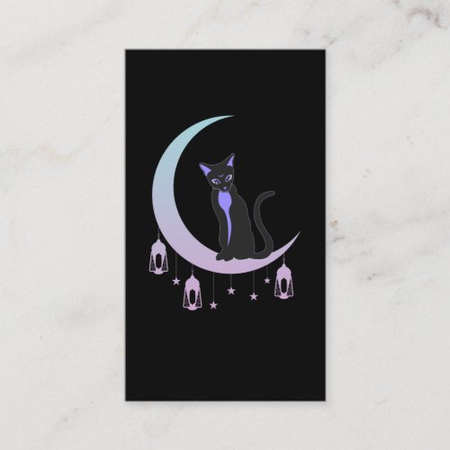 Wicca Crescent Moon Mystical Cat Pastel Goth Business Card