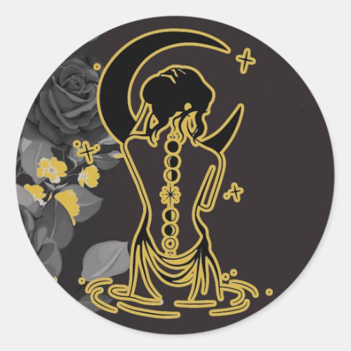 Wicca Cresent Moon Goddess _ Pagan Classic Round Sticker