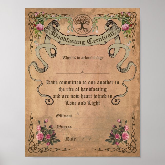 WICCA HANDFASTING CERTIFICATE - Parchment Poster (Front)