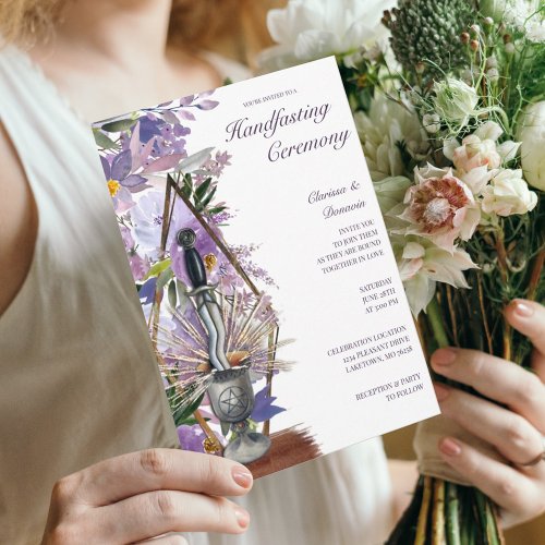 Wicca Handfasting Elegant Purple Floral Invitation