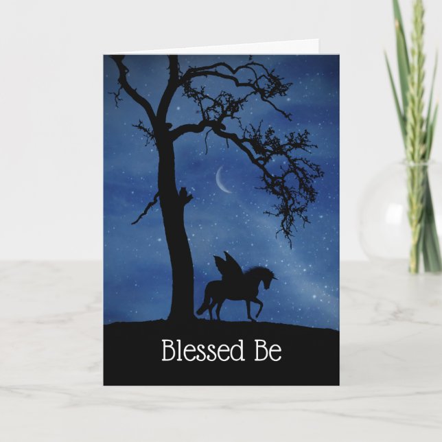 Wicca Happy Birthday Blessed Be Pegasus Unicorn Card (Front)