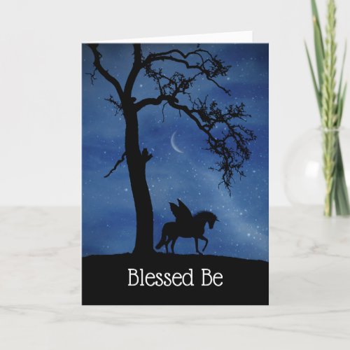 Wicca Happy Birthday Blessed Be Pegasus Unicorn Card