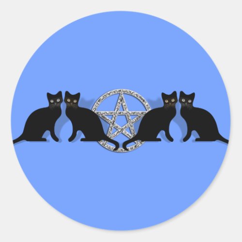 Wicca Magic Pentagram with Black Cat Familiar set Classic Round Sticker