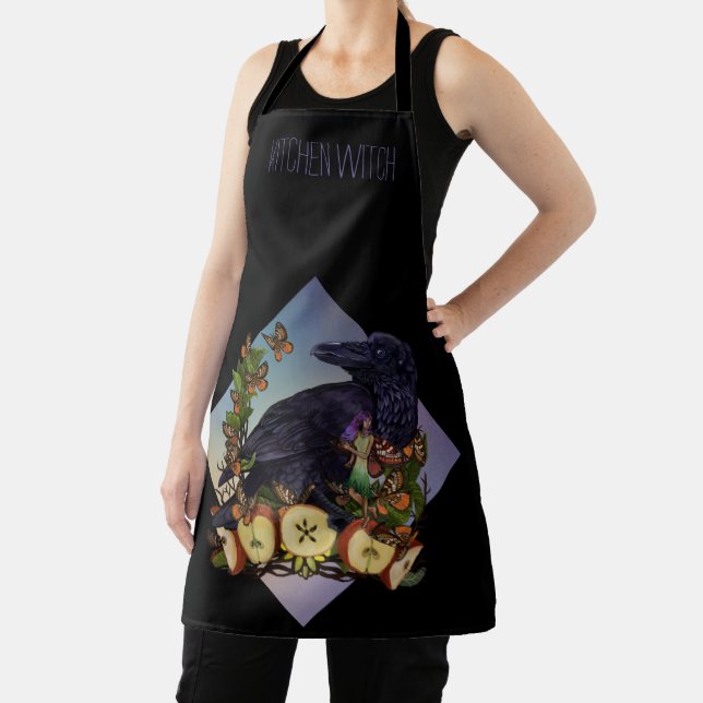 Wicca Moon Phase Apples Raven Faery Art  Apron (Insitu)