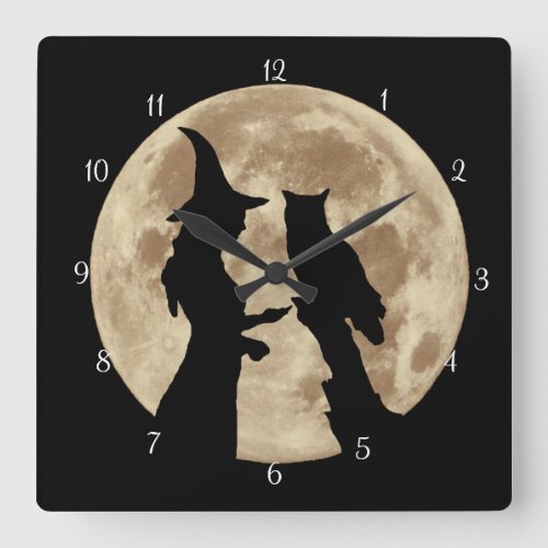 Wicca Witch and Owl Square Wall Clock