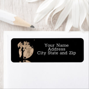 Wicca Witch and Raven Owl Cat Cute Return Address  Label