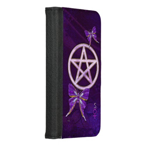 Wiccan Amethyst Jeweled Butterfly Art iPhone 87 Wallet Case