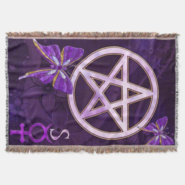 Wiccan Amethyst Jeweled Butterfly Art Throw Blanket (Front)