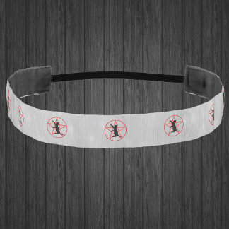 Wiccan Black Cat Star Red Pentagram on Grey Athletic Headband