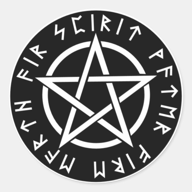 Wiccan Black Runic Pentagram Classic Round Sticker (Front)