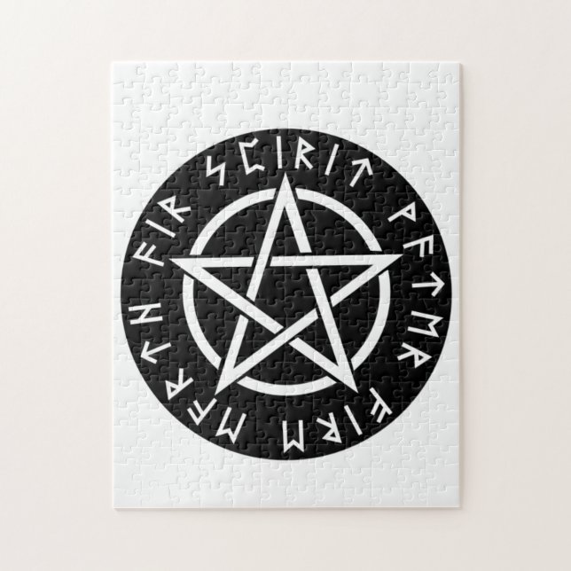 Wiccan Black Runic Pentagram Jigsaw Puzzle (Vertical)