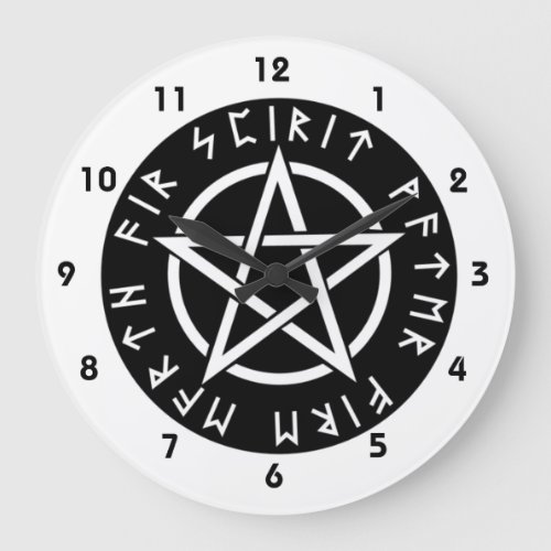 Wiccan Black Runic Pentagram Large Clock