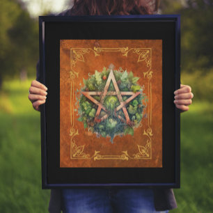 Wiccan Forest Pentagram Digital Art Poster