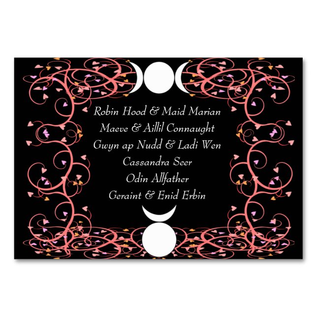 Wiccan God & Goddess Handfasting Named Table Card (Back)