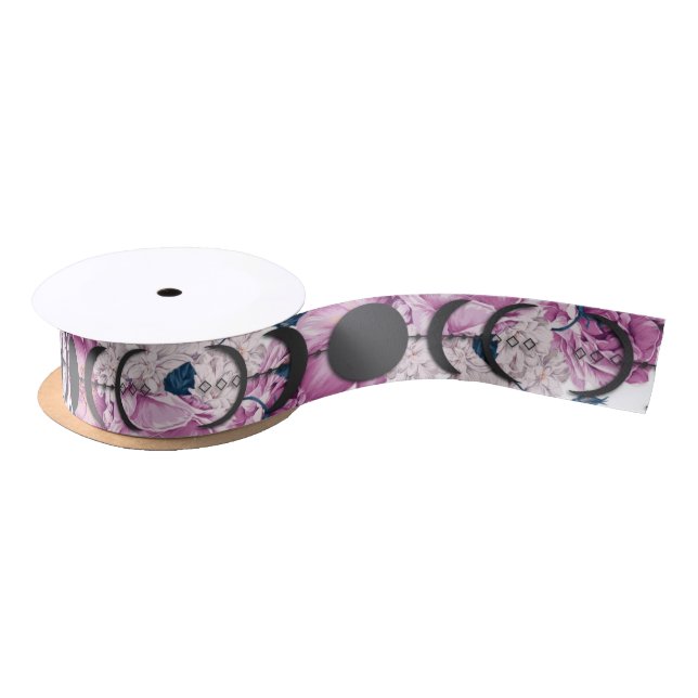 Wiccan Handfasting Pink Rose Moon Phase Satin Ribbon (Spool)