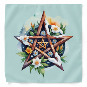 Wiccan Imbolc Floral Snow Pentacle Altar Cloth Bandana