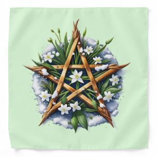 Wiccan Imbolc Floral Snow Pentacle Altar Cloth Bandana