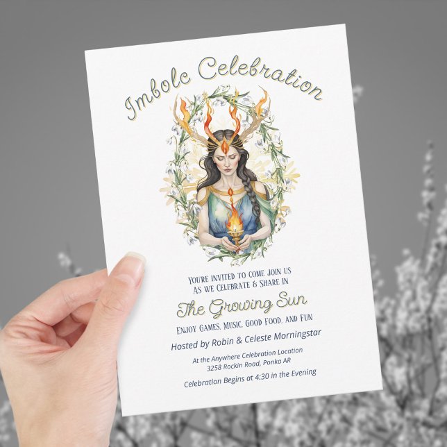 Wiccan Imbolc Goddess Floral Flame Gold Snowflake Invitation (Wiccan Imbolc Goddess Floral Flame Gold Snowflake Invitation)