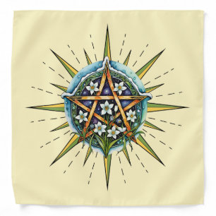 Wiccan Imbolc Sunshine Snow Pentacle Altar Cloth Bandana
