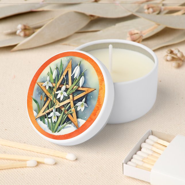 Wiccan Imbolc Sunshine Snowrops Pentacle Mini Candle Favors (Insitu)