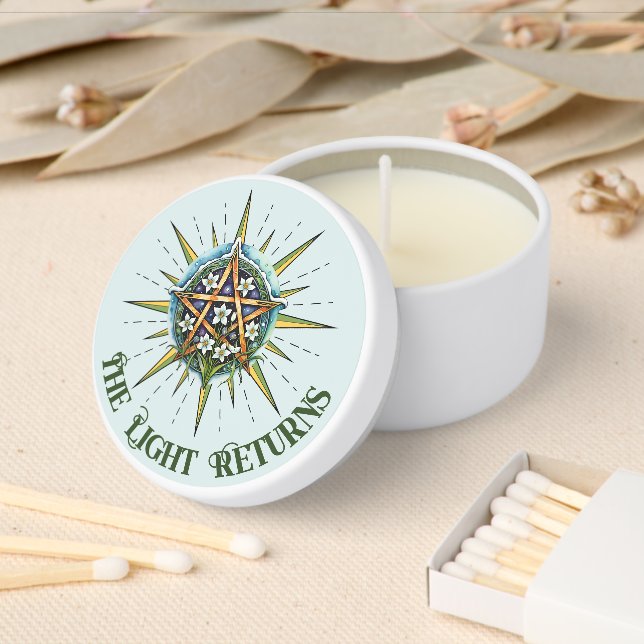 Wiccan Imbolc Sunshine Snowrops Pentacle Mini Candle Favors (Insitu)